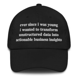 Ever Since I Was Young I Wanted To Transform Unstructured Data Into Actionable Business Insights Hat.